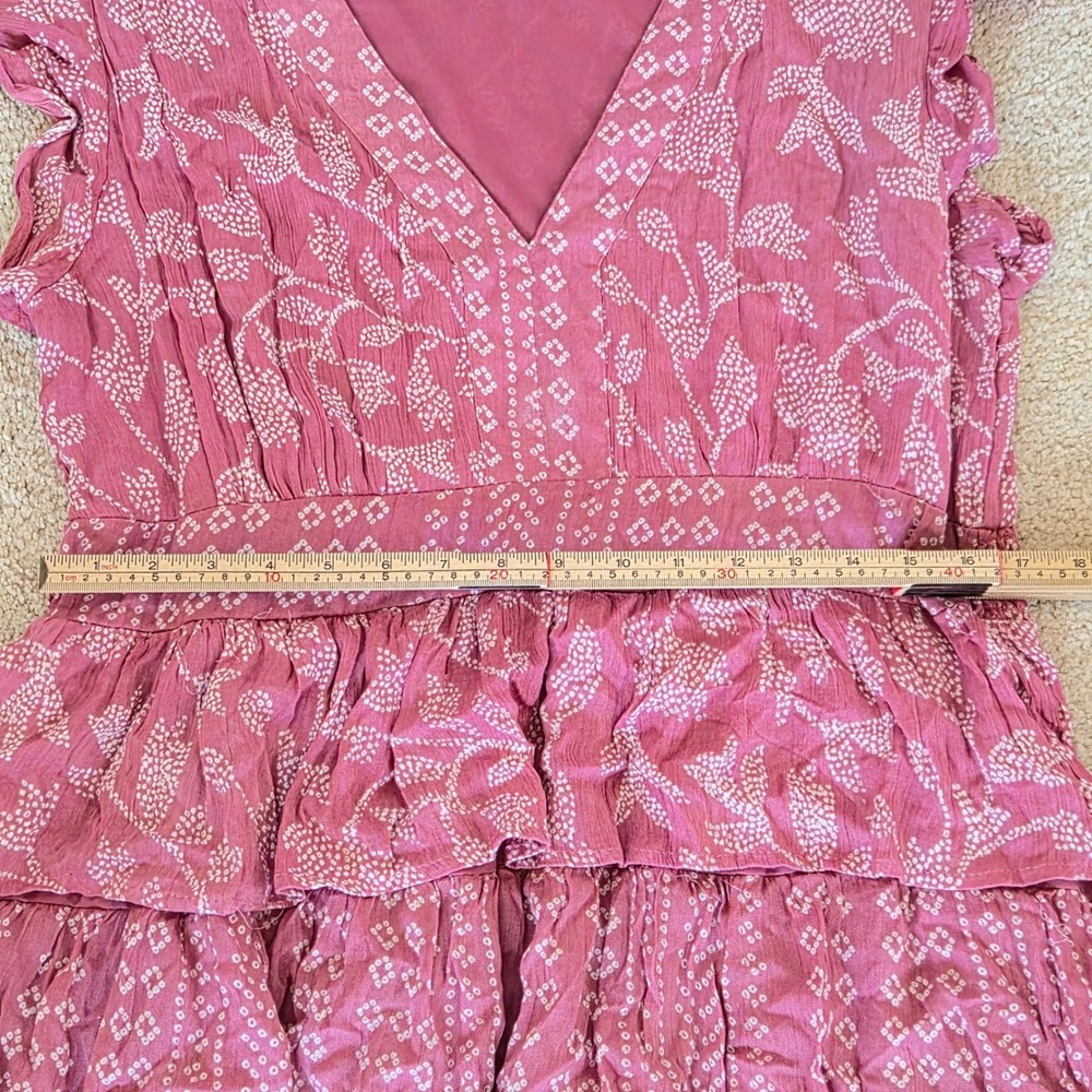 J Gee Tiered Ruffle Maxi Dress Womens 1X Pink Block Print Smocked Gypsy Boho - Picture 7 of 10